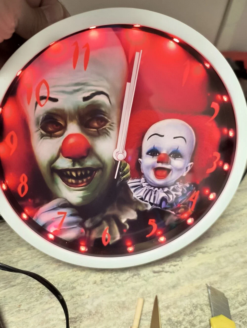 Horror Clown LED Wall Clock - Blue & Red Face